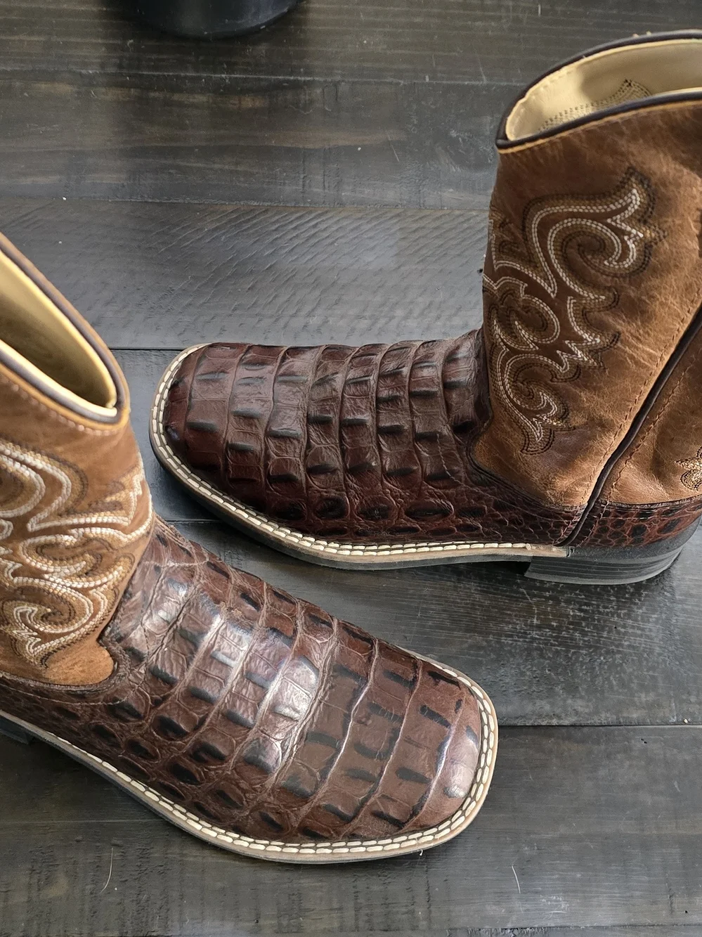 Kids Brown Western Cowboy Boots - Textured Leather